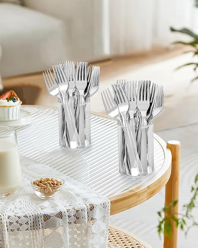 YOUBET 50PCS Silver Plastic Forks - Heavy Duty Plastic Forks - Solid Durable Silver Disposable Silverware for Party Picnic Wedding and Daily Use