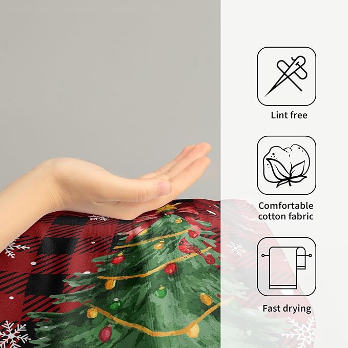 Watercolor Green Xmas Tree Hand Towels Set of 2 Christmas Bells Snowflakes Kitchen Towel Dish Towels 14.4 x 28.3 Inch Buffalo Plaid Decorative Fingertip Towel for Winter Holiday Housewarming Gifts