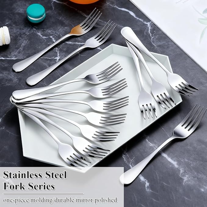 Berglander Salad Forks Set 24pcs, Stainless Steel 7.28" Dessert Forks, Flatware Silverware Fork for Home Kitchen, Restaurant, Hotel, Dishwasher Safe
