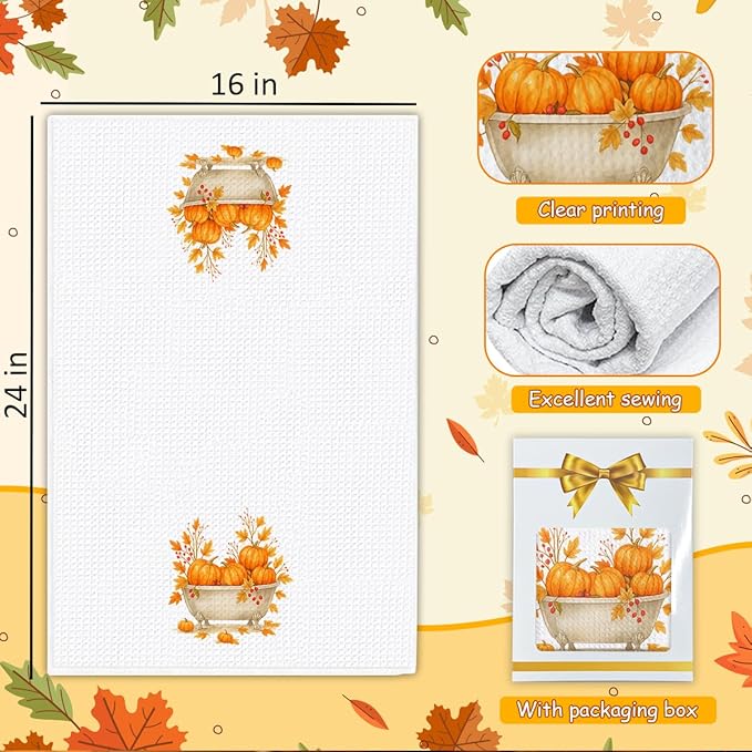 Fall Pumpkin Hand Towels for Kitchen Decor and Tea Dish Towel,1PCS Fall Thanksgiving Day Dishcloths,Farmhouse Fall Pumpkin Decor for Bathroom,Anthropology Autumn Gifts for Women - B06
