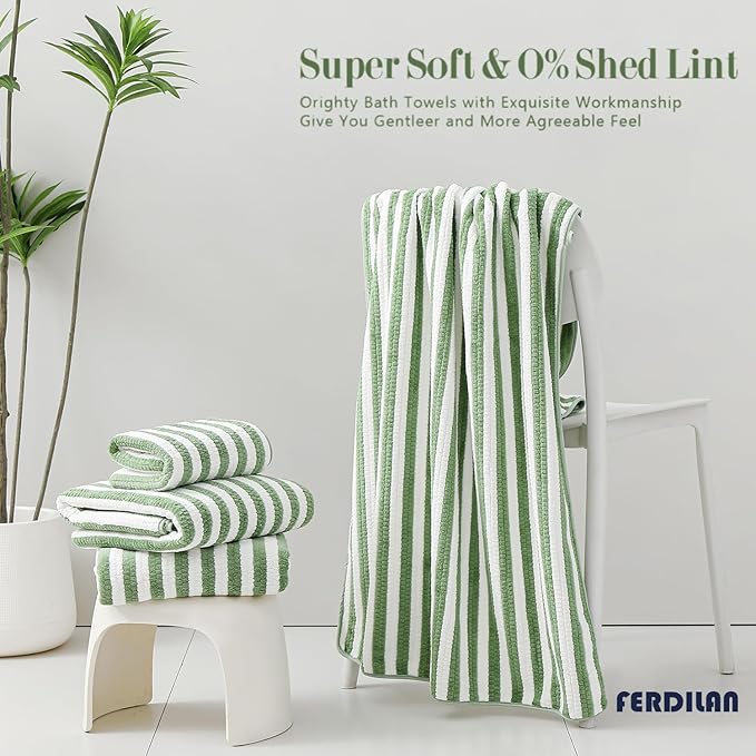 18-Piece Microfiber Bath Towels Set - 6 Bath Sheet, 6 Hand Towels, 6 Washcloths, Soft, Highly Absorbent Bathroom Towel, Quick Dry & Less Lint Shower towel for Bathroom, Hotel, Spa, Dorm-Light Green