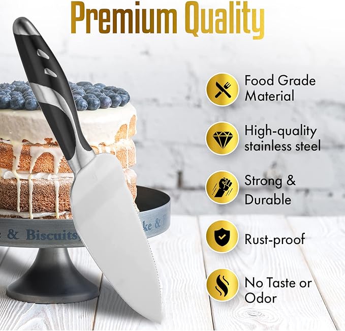 Cake Knife and Server Set, Cake Cutter and Pie Spatula, Cake Server and Knife Set of 2 with Non-Slip stainless steel, Cake Cutting Set for Wedding Cake, Birthdays, Anniversaries, and Parties