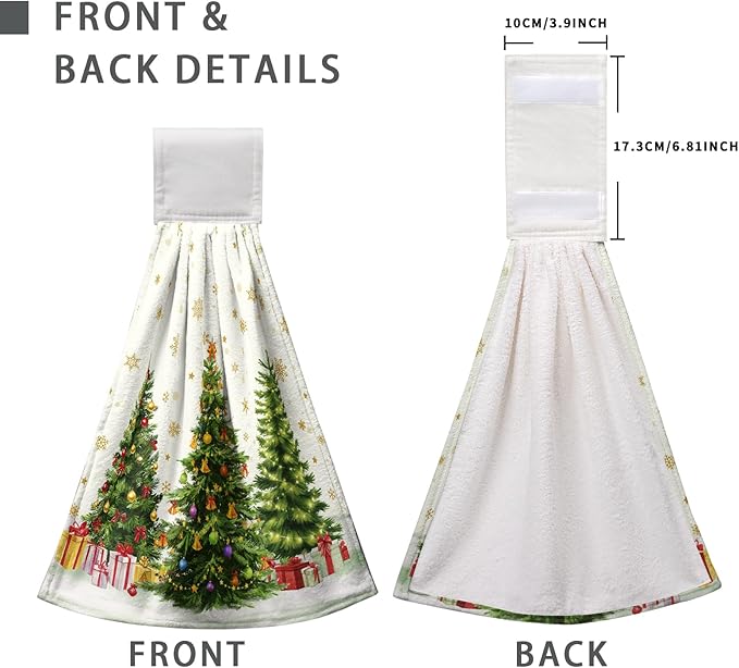 Xmas Tree Hanging Kitchen Towels Winter Holiday Hand Tie Towel Snowflakes Dish Towels with Loop Soft Absorbent Dishcloth for Bathroom Kitchen