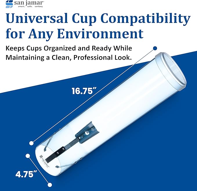 San Jamar Large Pull-Type Cup Dispenser 6-12 Oz. Flat Cups, 4.5 - 7 Oz Cone Cupz with Flip Cap for Restaurants, Home, and Office, Plastic, 16 Inches, Arctic Blue