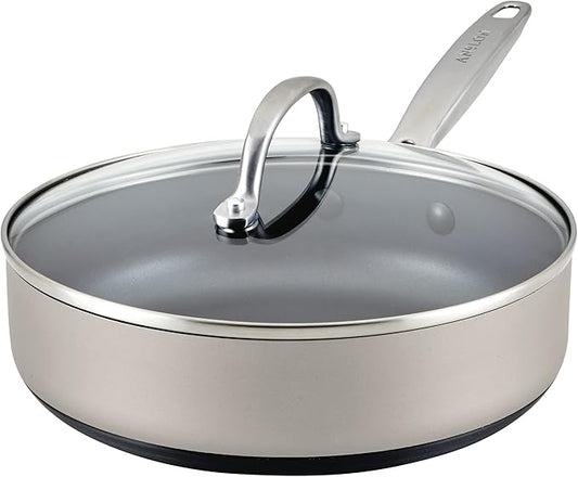 Anolon Achieve Hard Anodized Nonstick Sauté Pan with Lid, 3 Quart - Silver