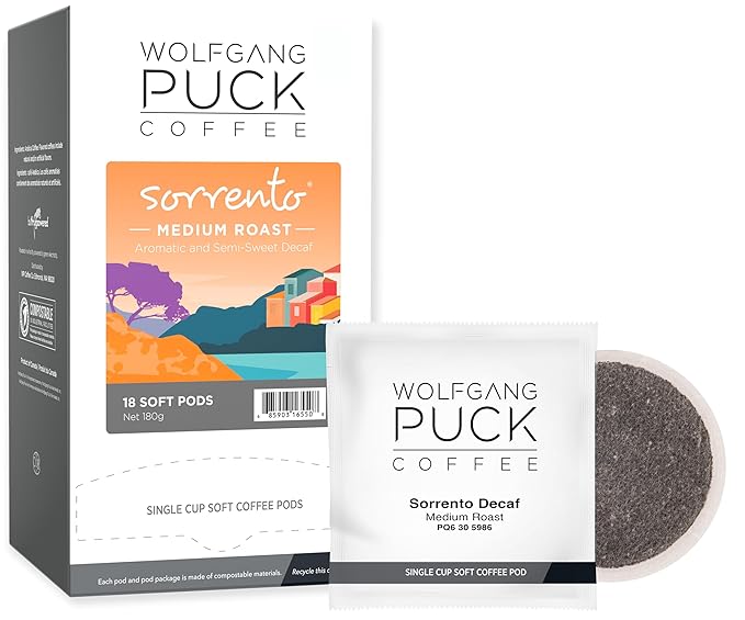 Wolfgang Puck Soft Coffee Pods, Sorrento Decaf, 9.5 Gram, 18-Count (Pack of 1)