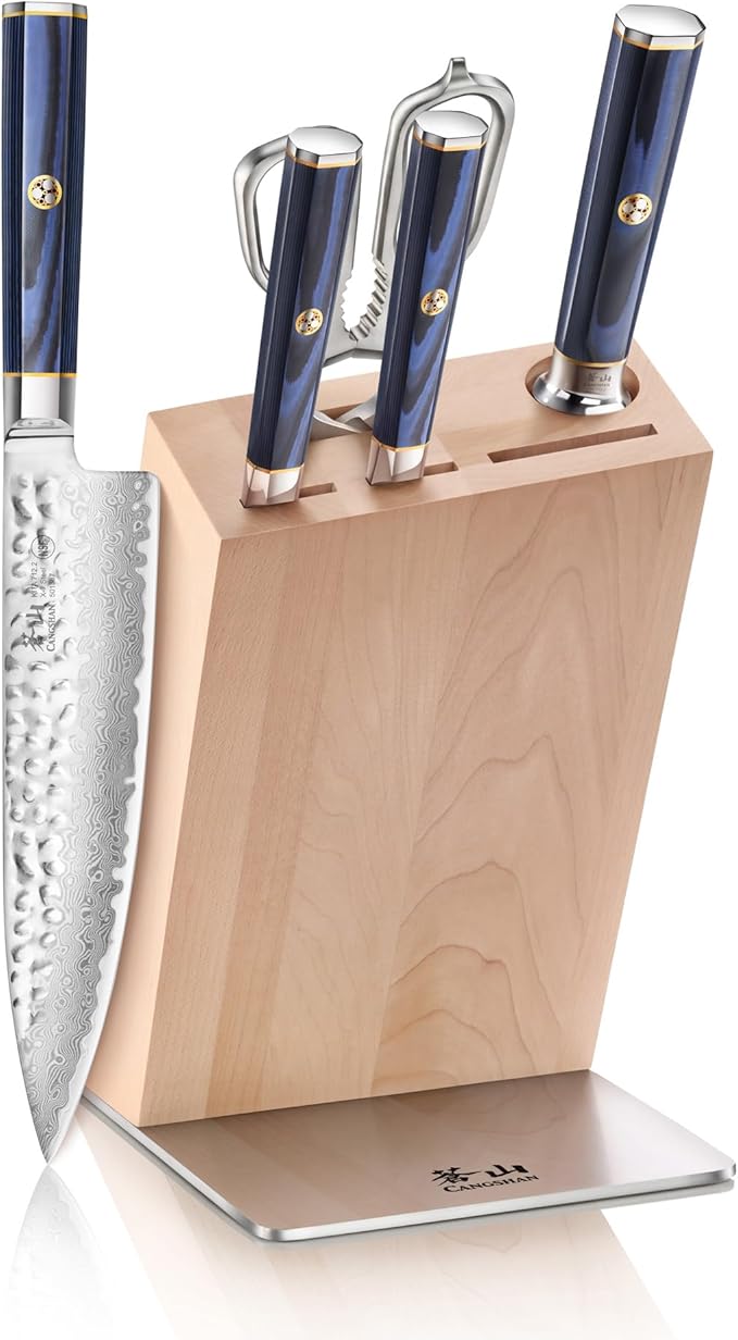 Cangshan KITA Series 6-Piece Knife HUA Block Set, High Carbon X-7 Damascus Steel, 501547 (Maple, 6pc)