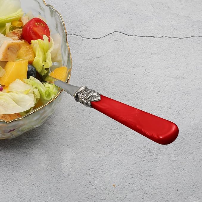 2-piece Salad Servers Stainless Steel Salad Serving Set Salad Fork and Spoon (Red)