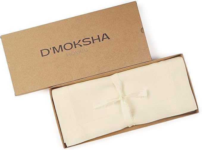 D'Moksha Homes Linen Cream Table Runner 72 Inches Long - 100% Pure Linen 14 x 72 Inch Table Runner for Dining, Winter, Holiday, New Year - Machine Washable