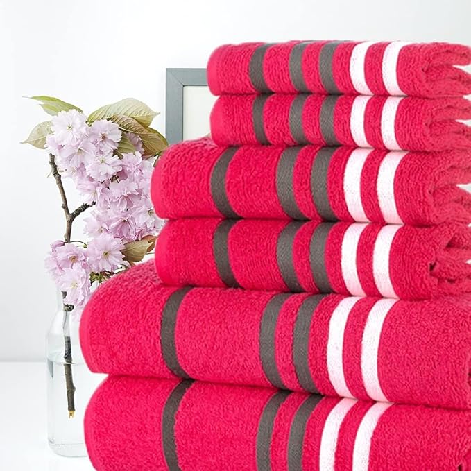 CASA COPENHAGEN Exotic 6 Pieces Towel Set- Pink, 525 GSM 2 Bath Towel 2 Hand Towel 2 Washcloth, Designed in Denmark Made of Soft Egyptian Cotton for Bathroom, Kitchen & Shower