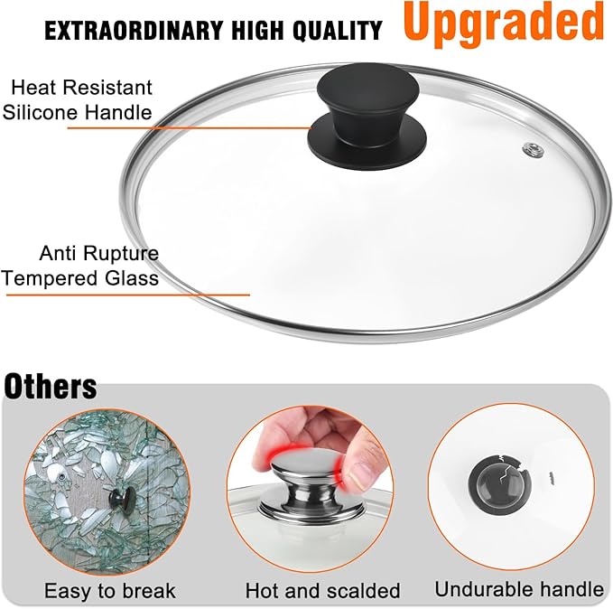Tempered Glass Lid for Instant Pot 8 Quart - 10.2-Inch Pressure Cooker Accessories,Replacement Parts with Silicone Top Knob & Steam Vent - Heat-Resistant, Dishwasher Safe