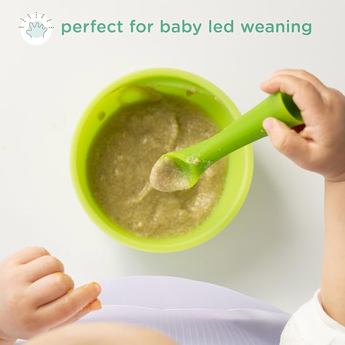 Olababy 100% Silicone Soft-Tip Training Spoon for Baby Led Weaning 2pack (Lemon/Lilac)