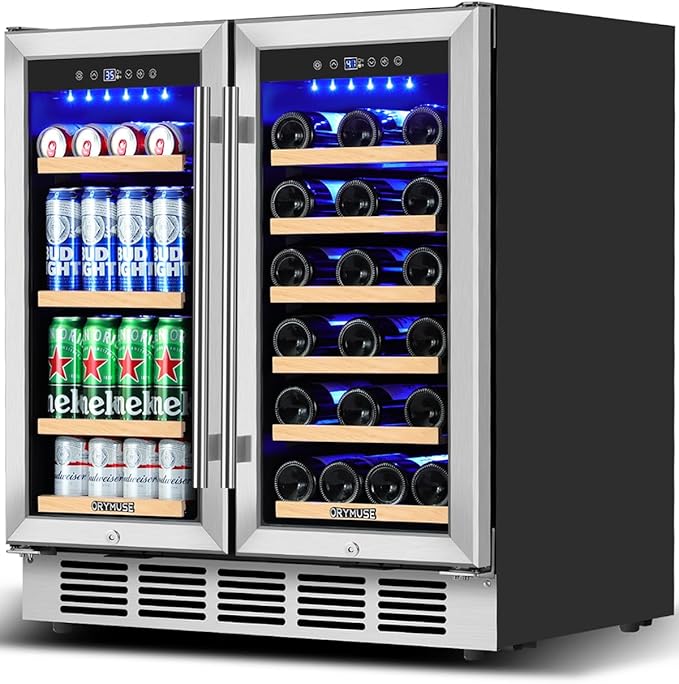Wine and Beverage Refrigerator 30 Inch, Beverage Fridge Dual Zone with Upgraded Cooling, Wine Beverage Cooler Built-in or Freestanding, 30 Bottles and 110 Cans Large Capacity