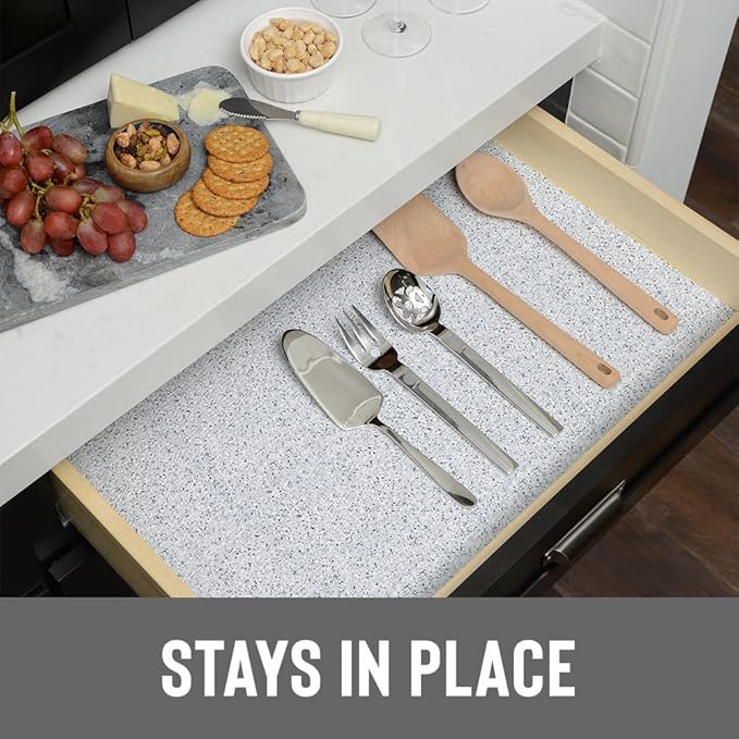 Con-Tact Brand Grip Prints Non-Adhesive Non-Slip Counter Top, Drawer/Shelf Liner, 12" x 20', Granite Black and White