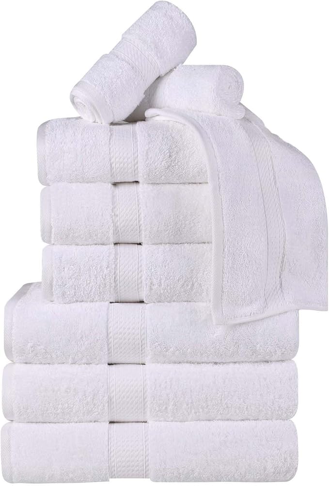 Superior Egyptian Cotton Pile 9 Piece Towel Set, Includes 3 Bath, 3 Hand, 3 Face Towels/Washcloths, Ultra Soft Luxury Towels, Thick Plush Essentials, Guest Bath, Spa, Hotel Bathroom, White