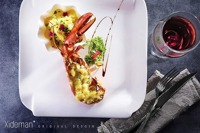 16-Piece Modern Black Hammered Silverware Set with Ultra Sharp 2-IN-1 Serrated Knives, 18/10 Stainless Steel Flatware Set, Titanium Plated Cutlery Set Service for 4, Dishwasher Safe