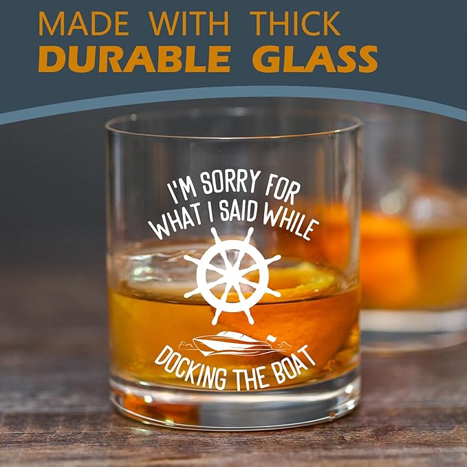 kunlisa I'm Sorry for What I Said While Docking the Boat Whiskey Glasses, Nautical Gifts for Sailors, Boat Captain Gifts, 10 oz Drinking Rocks Glasses for Men Whisky Cocktail Scotch Bourbon Liquor