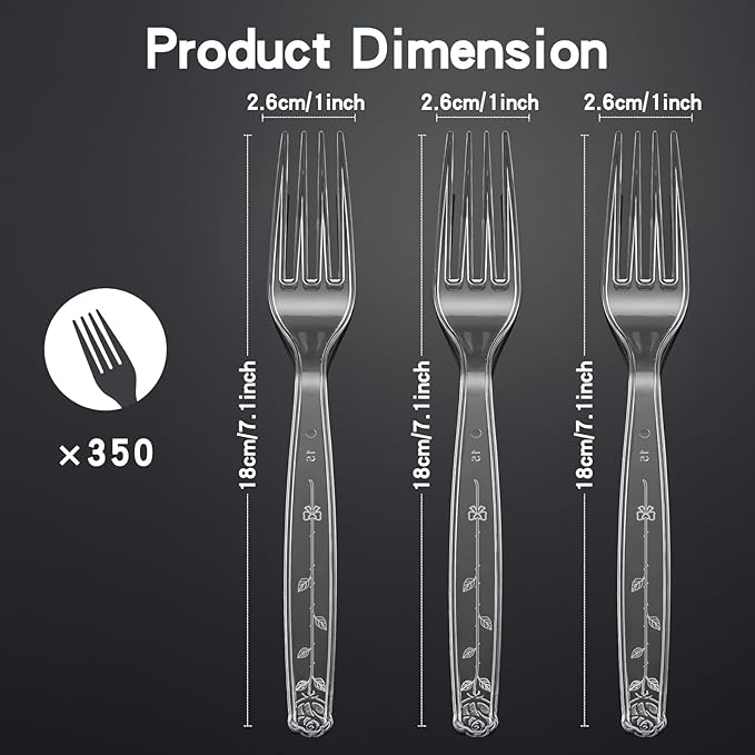 350 Count Clear Plastic forks, Extra Heavy Duty Plastic Forks, Premium Disposable Forks, BPA-Free stainless steel fork disposable for Party Supplies, Weddings and Everyday Use