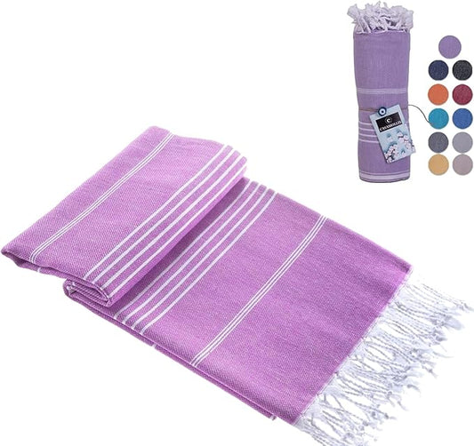 Turkish Beach Towel, Prewashed, 100% Cotton, Soft, Absorbent, Quick Dry, Sand Free Large Oversize Beach Towels for Bathroom Camping Yoga Gym Pool Travel Size 39x71 Inches (Lilac)