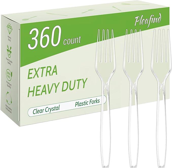Pleafind 360 Count Disposable Plastic Forks - 7 Inch Heavy Duty, Food Grade Forks Disposable, BPA-Free Plastic Silverware for Parties, Picnics Catering and Everyday Use