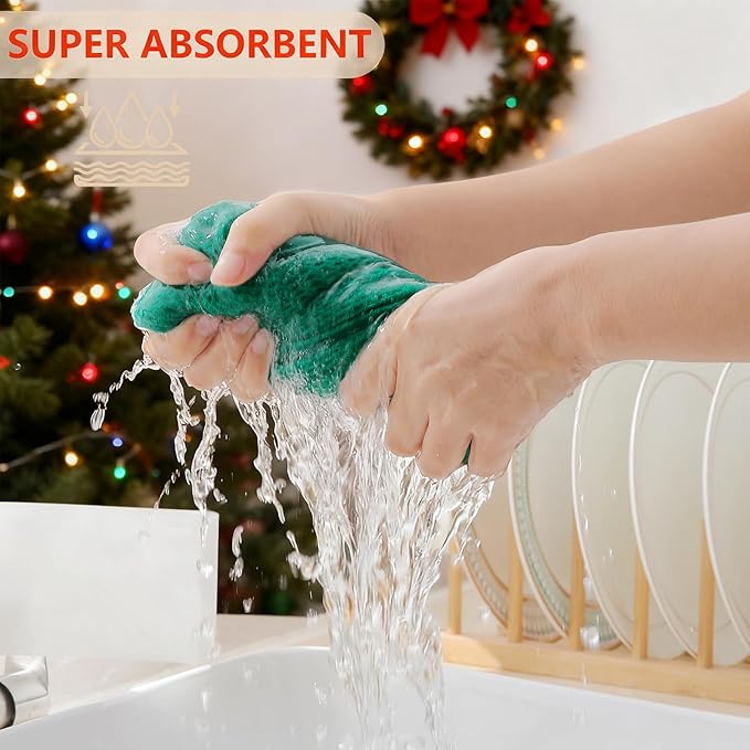 Homaxy 100% Cotton Waffle Weave Kitchen Dish Towels, Ultra Soft Absorbent Quick Drying Cleaning Towel, 13 x 28 Inches, 12-Pack, Dark Green