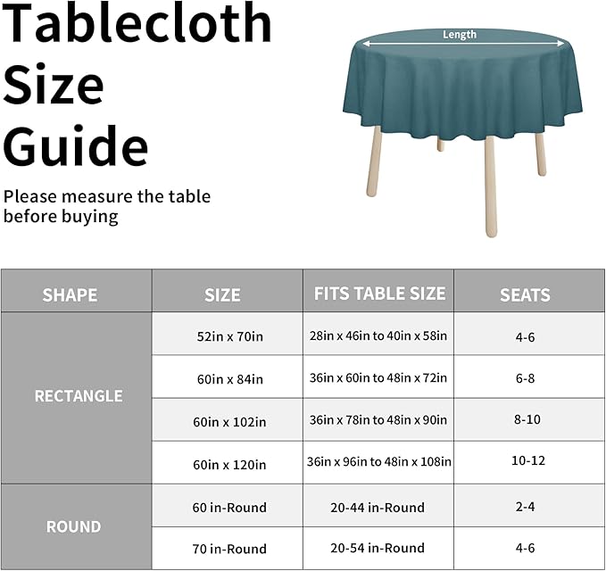 Easy-Going Faux Linen Waterproof Spill-Proof Tablecloth Stain Resistant Round Table Cloth Wrinkle Free Decorative Fabric for Kitchen, Dining, Party, Weddings, Restaurants (70 in-Round, Turquoise)