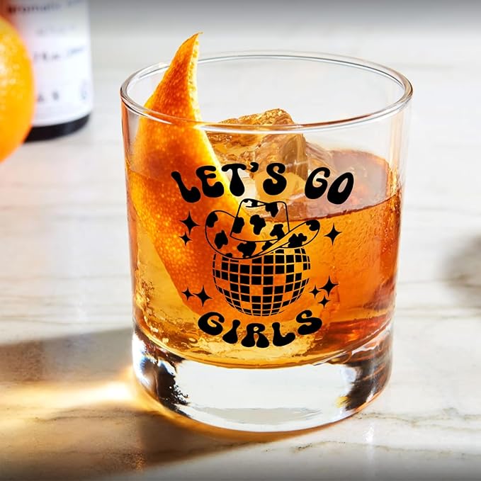 Western Disco Cowgirl Whiskey Glasses 10 oz, Cowgirl Gifts, Let's Go Girls Bachelorette Party Old Fashioned Rocks Glasses Cup for Women Drinking Scotch Bourbon Liquor