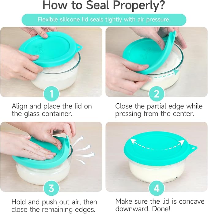 SOPHICO Silicone Replacement Lids Fit Ultimate 1-Quart Glass Containers, Airtight Seal Bowl Covers for Yogurt Fermentation, BPA-Free & Dishwasher Safe - Glass Not Included (Mint, 2 Pack)