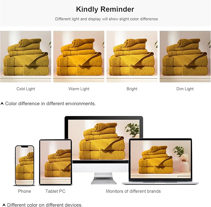 COZYART Gold Bath Towel Set 6 Piece, 2 Bath Towels 2 Hand Towels 2 Washcloths, Luxury 100% Turkish Cotton 650GSM Hotel Quality, Soft, Absorbent, Towel Sets for Bathroom