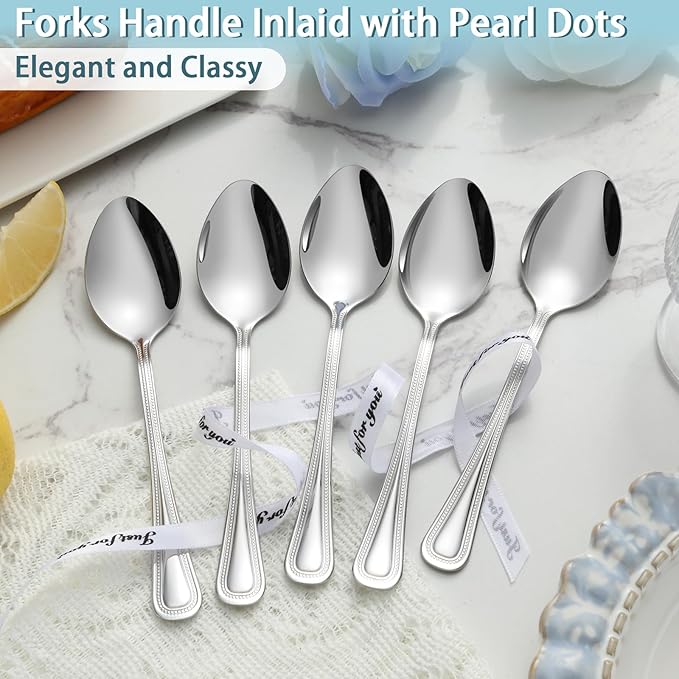 24 Pieces Teaspoons Set, 6.4 Inches Spoon Set, Stainless Steel Silverware, Small Spoons with Pearl Dot Design Handle, Dishwasher Safe, Tea Spoons Suitable for Home and Restaurant