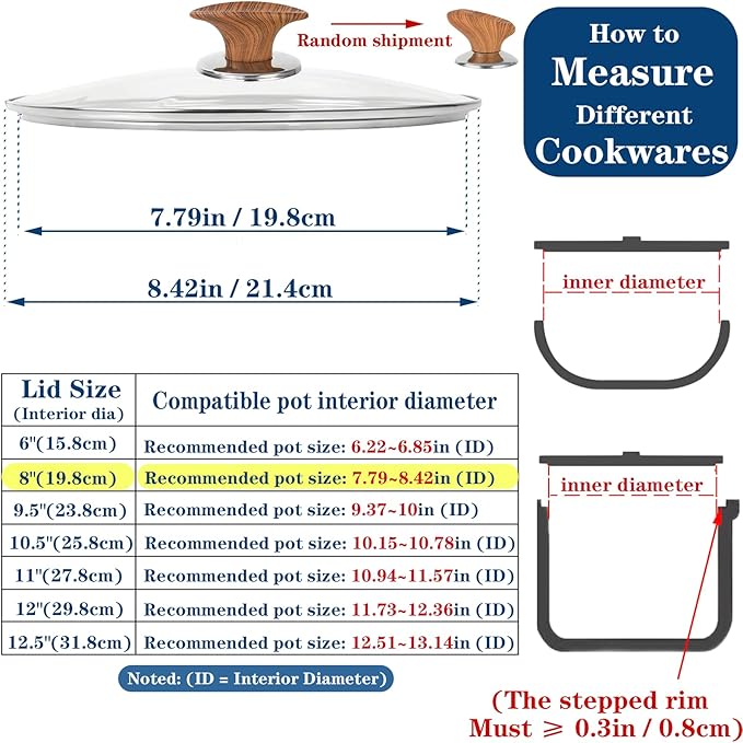 8 Inch Tempered Glass Lid for Replacement, Pot Cover for Pots and Pans, 6,8,9.5,10.5,11,12,12.5 Inch Universal Pan Lid for Pots Skillets