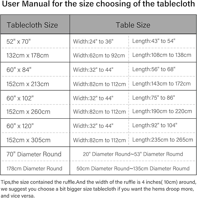 Retro Farmhouse Ruffle Tablecloth Cotton Flounces Trim Washable Table Cover Tablecloths for Rectangle Table Baby Shower Kitchen Party Wedding Decor,60''x120''
