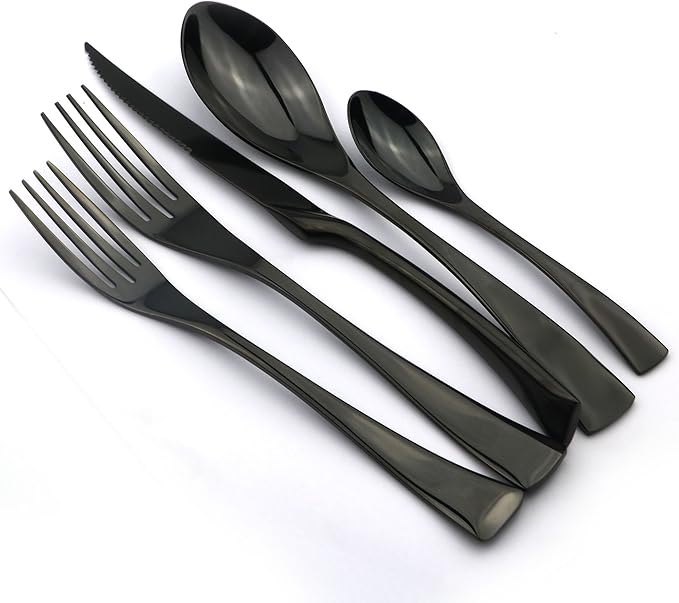 5-Piece 18/10 Stainless Steel Serrated Steak Knife Flatware Set, Mirror Polishing Black, Service for 1