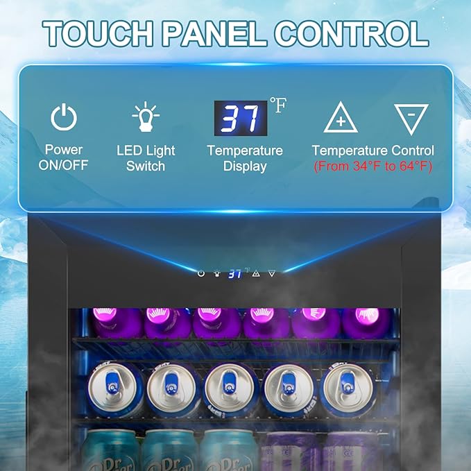 Beverage Refrigerator Cooler, 128 Cans 3.2 Cu.Ft Mini Fridge Glass Door for Drink Beer Soda Wine, Small Fridge with 4 Adjustable Removable Shelves for Kitchen, Bedroom, Office, Bar, Gaming Room, Black