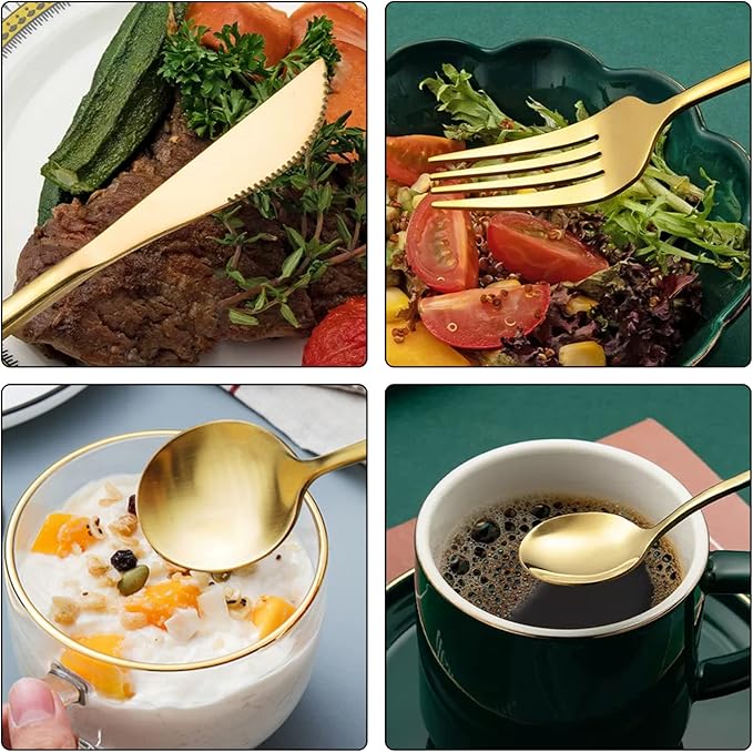 24 pcs Flatware Set, Gold Stainless Steel Flatware Set for 6, Knife Fork Spoon, Home Dinnerware Tableware Set for 6, Cutlery Set, Include Knives/Forks/Spoons…