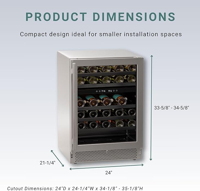 Marvel Northland Collection 24” Dual Zone Undercounter Wine Refrigerator, 5 Full-Extension Wine Racks, Stores up to 45 Bottles of Wine, Indoor/Outdoor Rated