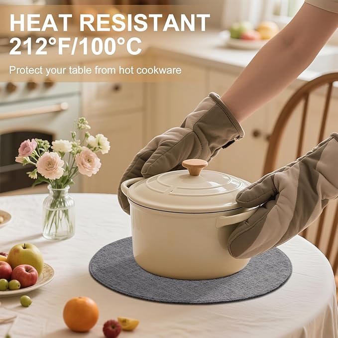 homing 15 Inch Round Cloth Placemats Set of 6, Cotton Linen Blend Washable Table Mats, Farmhouse Dining Place Mats for Indoors & Outdoors, Easy to Clean, Dark Grey