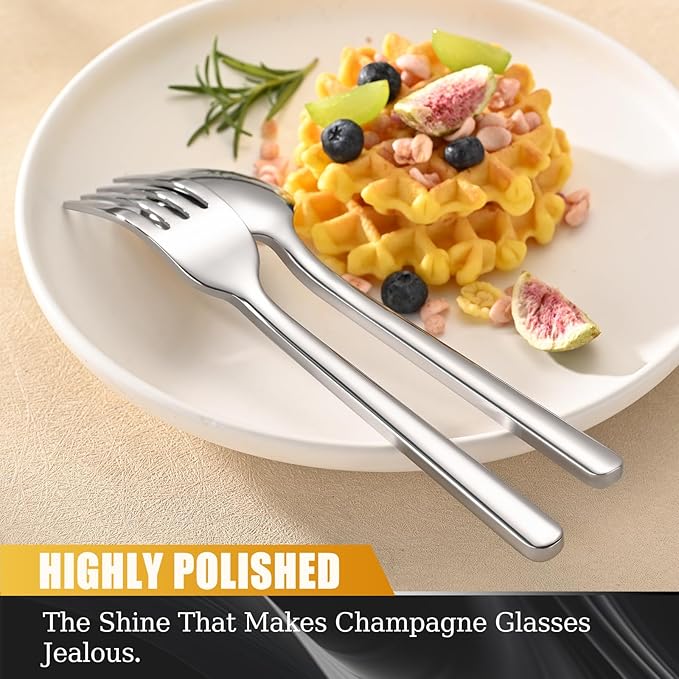 40-Piece Silverware Set, Heavy-Duty Stainless Steel Flatware Set for 8, Cutlery Set with Modern Round Handle, Mirror Polished Silverware for Home, Wedding, Restaurant, Dishwasher Safe