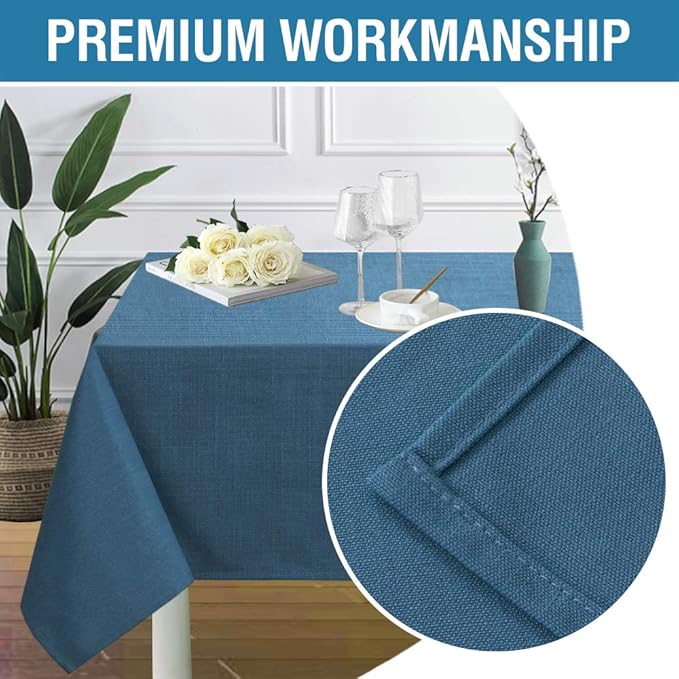 H.VERSAILTEX Linen Textured Table Cloths 60 x 104 Inch Premium Solid Tablecloth Spill-Proof Waterproof Table Cover for Dining Buffet Feature Extra Soft and Thick Fabric Wrinkle Free, Ink Blue