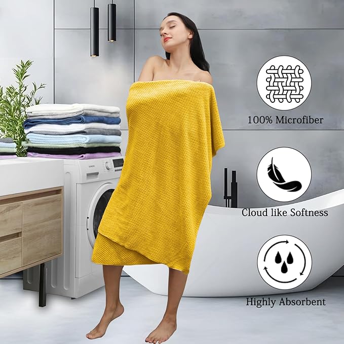 Hailea 8-Piece Yellow Bath Towels Set,2 Oversized Large Bath Towels Sheet,2 Hand Towels and 4 Washcloths - 600 GSM Soft Luxury Towel Set,Highly Absorbent Quick Dry Towel for Bathroom,Hotel and Spa