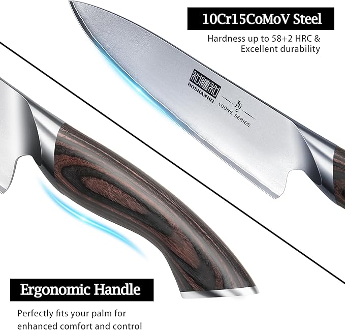 HOSHANHO 5 Pieces Knife Set, Japanese High Carbon Stainless Steel Kitchen Knife Sets, Professional Ultra Sharp Chef Knives Set with Ergonomic Pakkawood Handle
