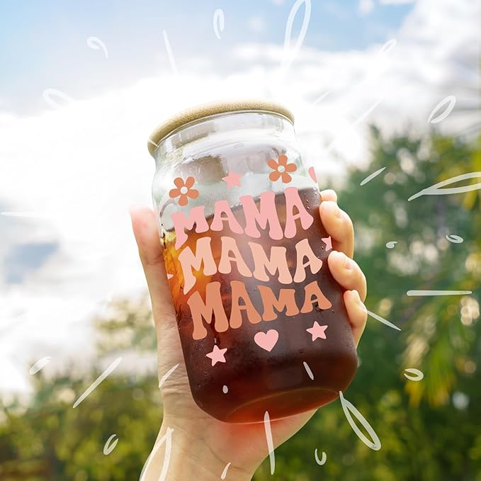 Christmas Day Gifts for Mama - Mother's Day Gifts for Mom - Birthday Day Gifts for Mom, Mama, New Mother After Birth, Promoted to Mother - 16 oz Coffee Glass Cup