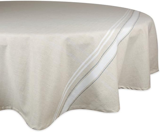 DII French Stripe Dining Table Collection Farmhouse Style Tablecloth, 70 Inches Round, Taupe/White