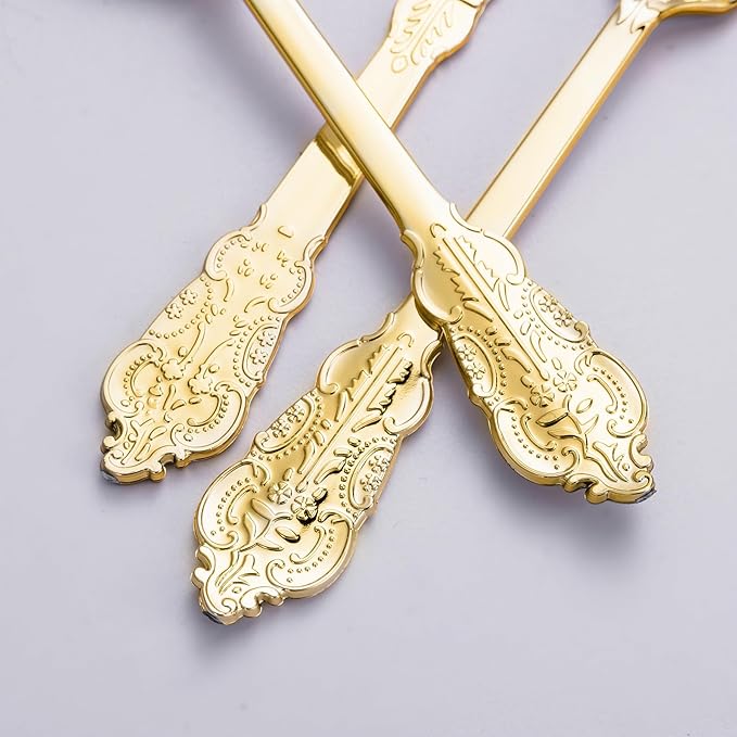 N9R 120PCS Gold Plastic Silverware, Disposable Silverware Include 40 Forks, 40 Spoons, 40 Knives, Gold Cutlery Set Disposable for Party, Wedding and Daily Use