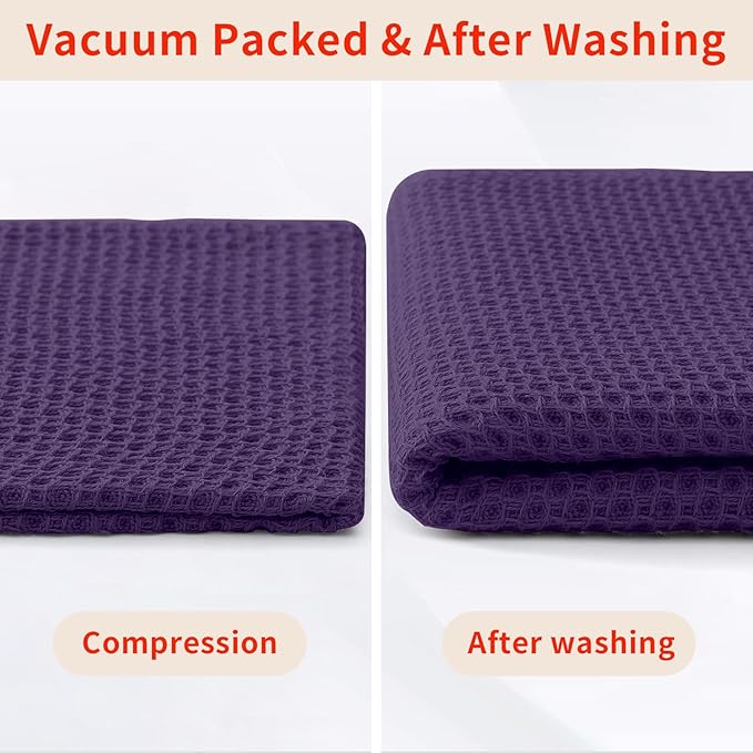 Homaxy 100% Cotton Waffle Weave Kitchen Dish Towels, Ultra Soft Absorbent Quick Drying Cleaning Towel, 13 x 28 Inches, 6-Pack, Eggplant