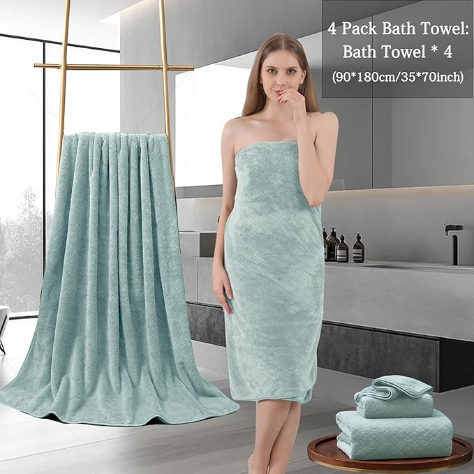 4 Piece Extra Large Bath Towels Set 35x70 Inches - Luxury 600 GSM Oversized Bath Sheet Towel,Ultra Soft Microfiber - Quick Dry,Highly Absorbent Shower Towels Spa Hotel Bathroom Towel Set (Mint Green)