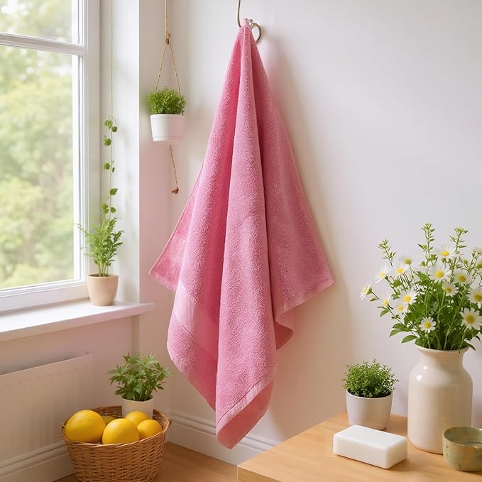 COZYART Pink Bath Towel Set 6 Piece, 2 Bath Towels 2 Hand Towels 2 Washcloths, Luxury 100% Turkish Cotton 650GSM Hotel Quality, Soft, Absorbent, Towel Sets for Bathroom