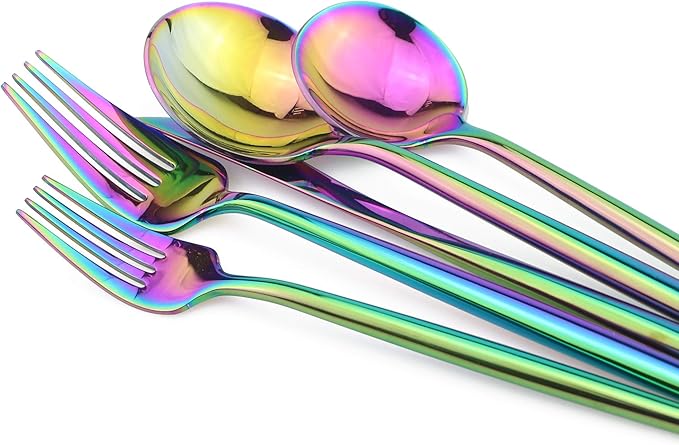 20-Pieces 18/10 Stainless Steel Silverware Set, Colorful Mirror Polishing Rainbow Flatware Set, Kitchen Knife Fork Spoon Utensils, Service for 4