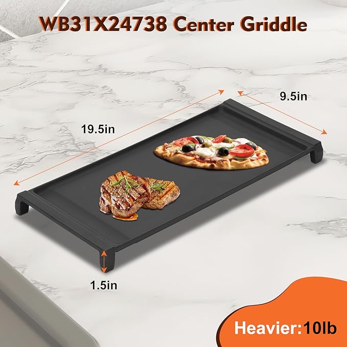 UPGRADED WB31X24738 Griddle Replacement for ge Appliance Gas Range Part,WB31X24998 Cast Iron Griddle Plate,9.5 ×19.5 inch Food Grade Nonstick Griddle