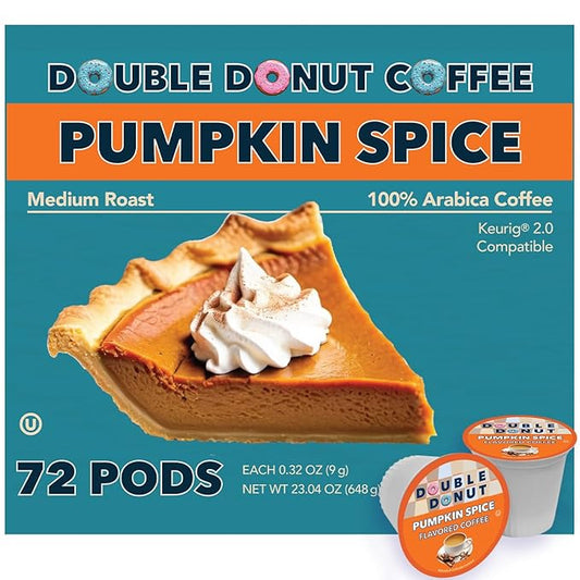 Double Donut Coffee Pumpkin Spice Coffee Pods, Medium Roast Coffee, Compatible with Keurig K Cups Brewers, 72 Count